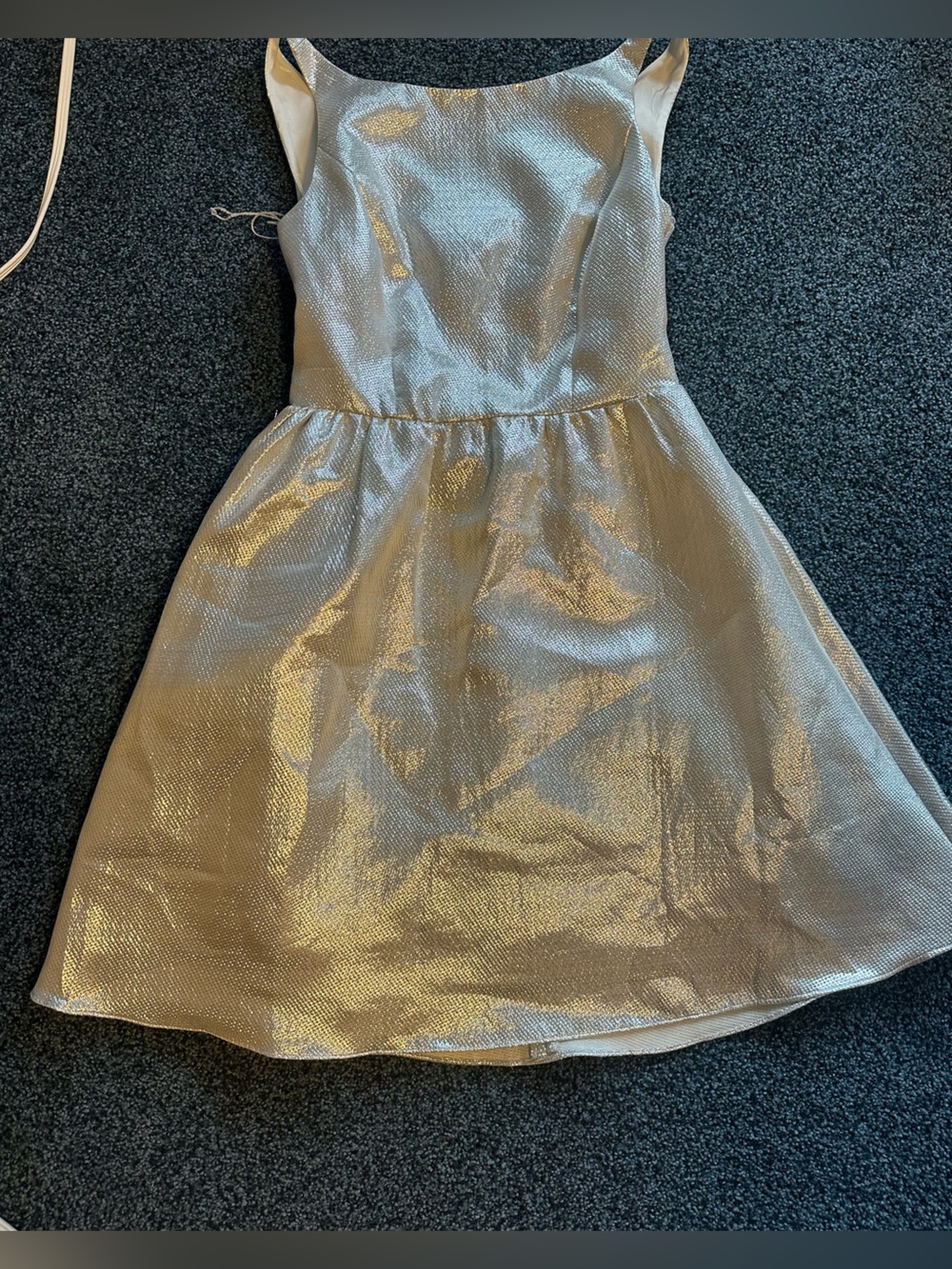 Aqua silver dress open back jewel button lined ribbed sides worn 1x cleaned 6